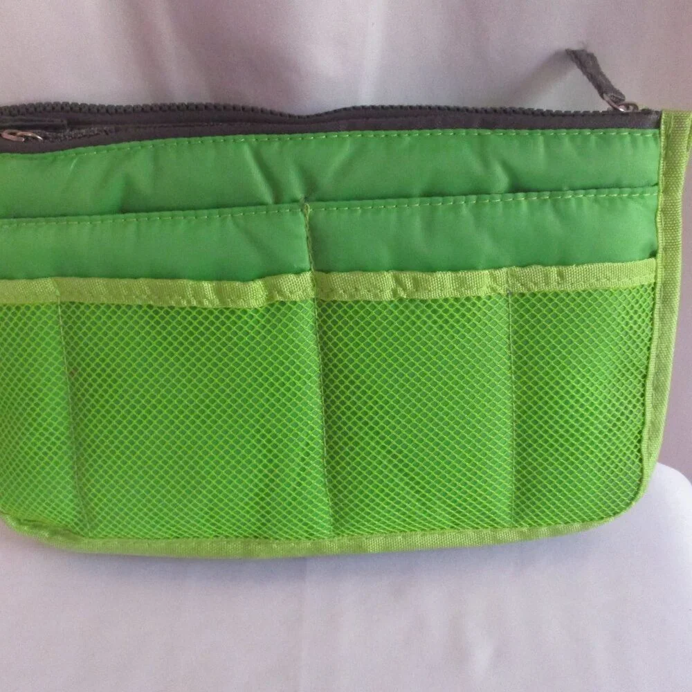 Nylon Purse Organizer Insert Travel Bag Makeup Storage Multi Pocket Zipper Pouch